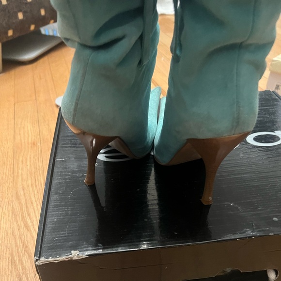Bebe Y2K Pointy Toe Slouch Boots Aqua, Teal Suede/Leather - Picture 4 of 9